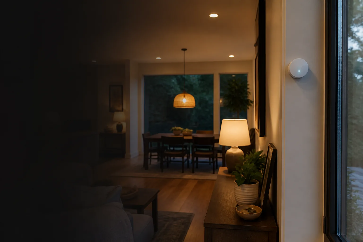 Automatic light sensor controlling residential lighting in a modern home