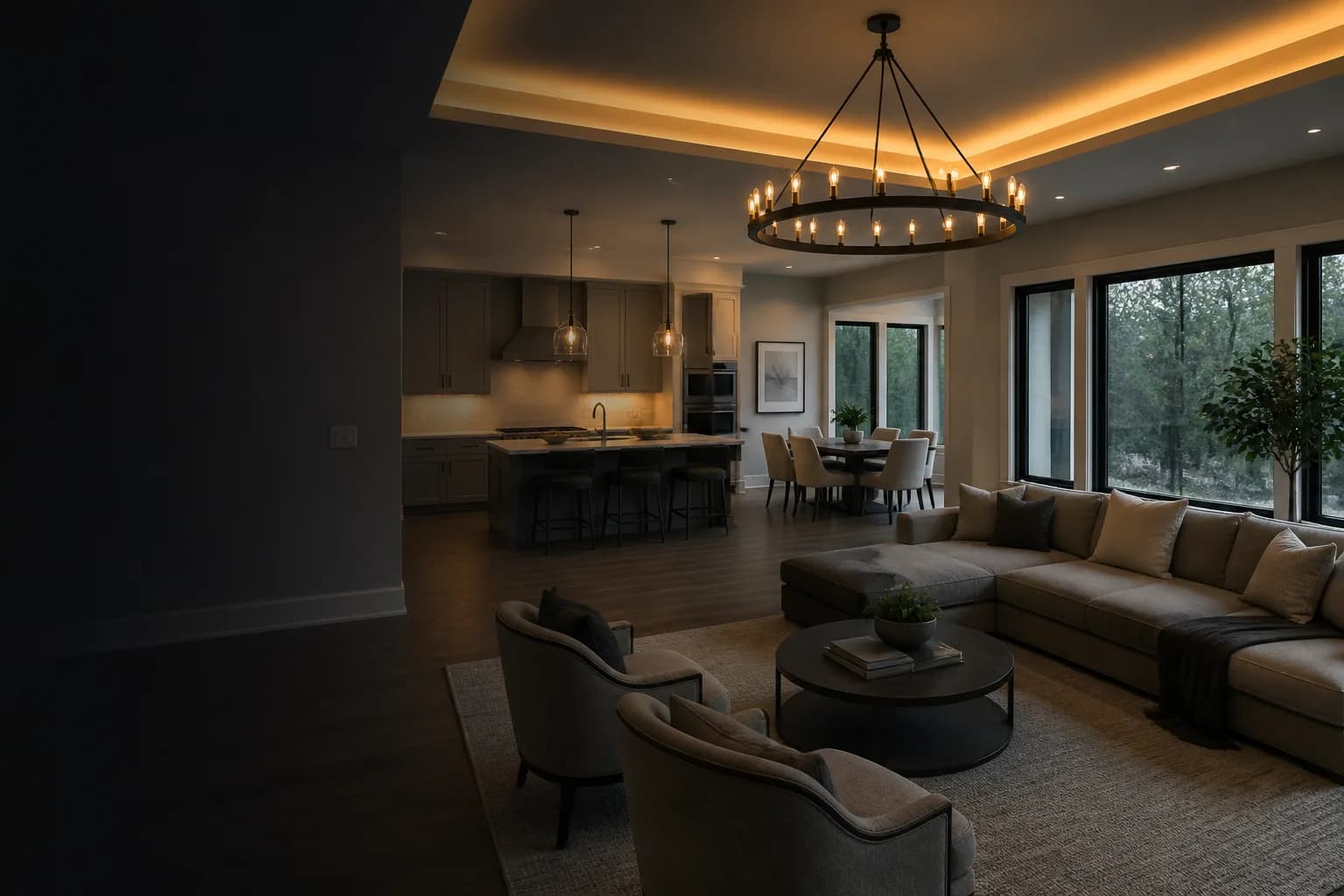 Distinctive specialty lighting feature in a premium residential interior